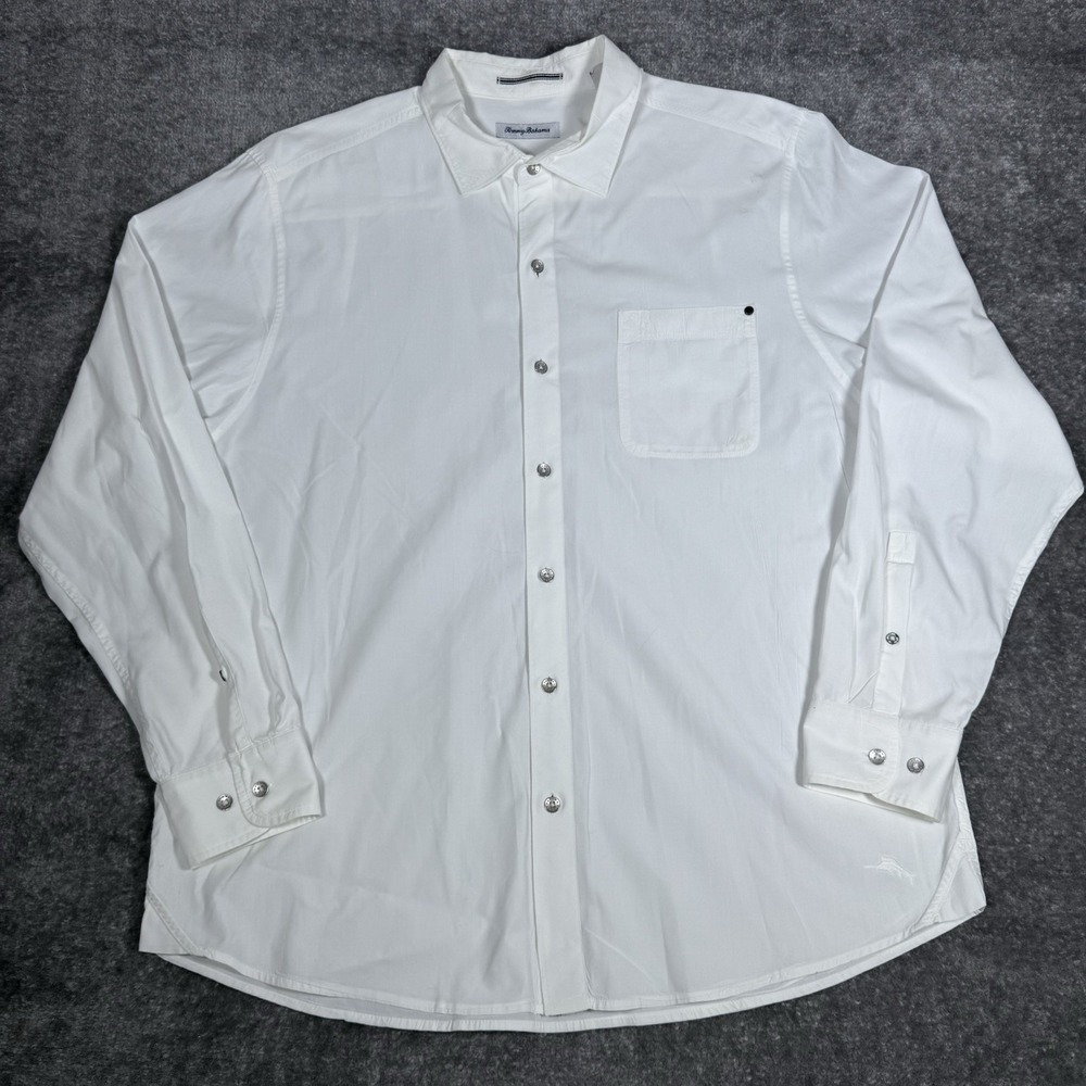 Tommy Bahama Shirt Men's XL White Long Sleeve Button Up Casual Stretch‎ *Flaw
